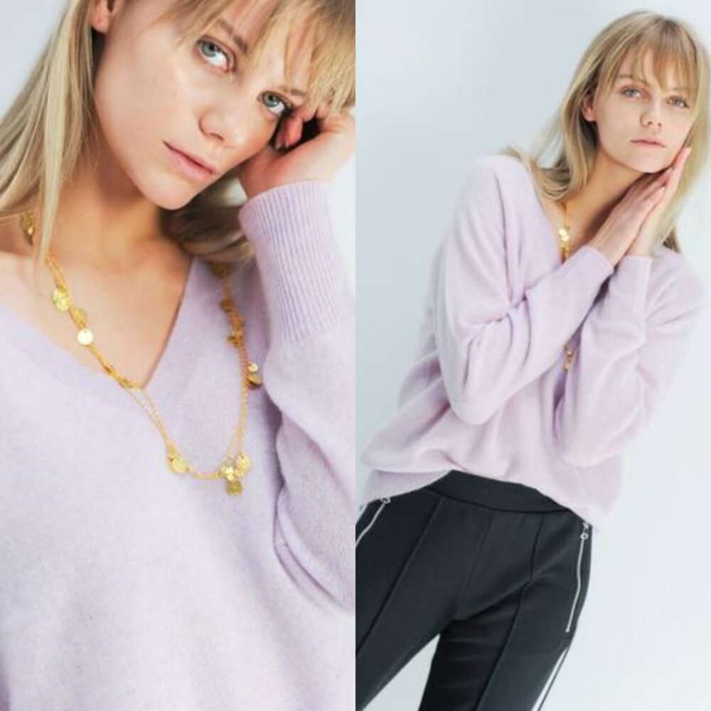 NWT 360 Cashmere Nevaeh‎ V-Neck Cashmere Sweater in Lavender Size S, M